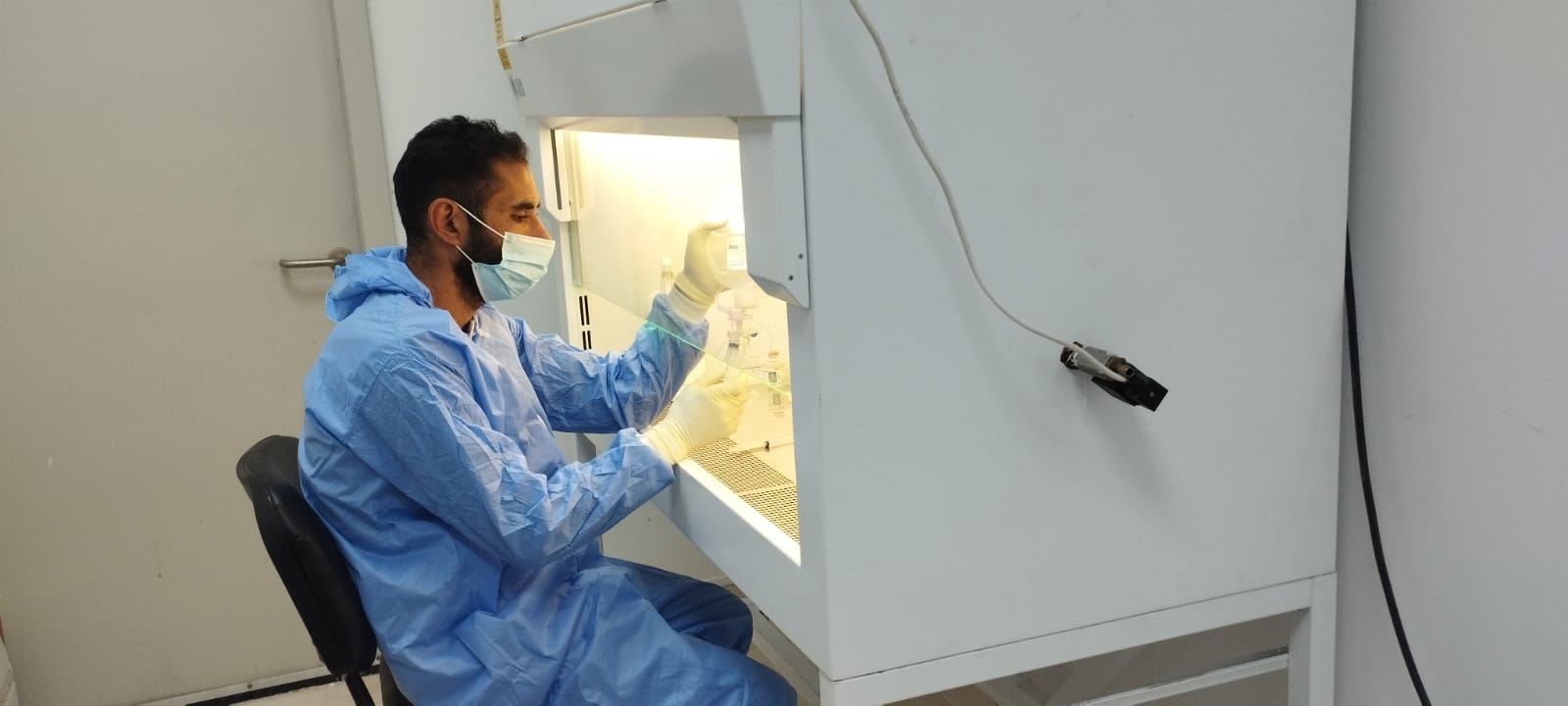 A laboratory test at the Gaza cancer field hospital